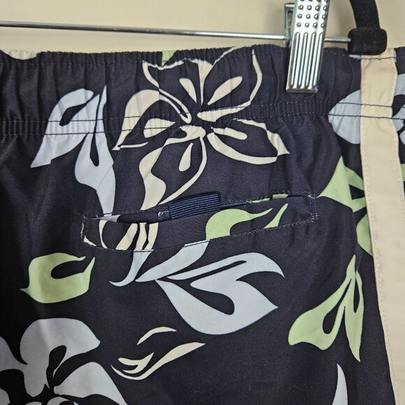 Nautica Mens Size M Floral Tropical Swim Trunks Navy & Green Mesh Lining Beach - Picture 11 of 11